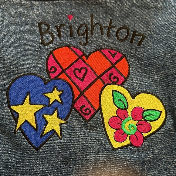 Brighton Embroidered Heart Patch Denim Jacket Sz M Oversized - Picture 12 of 12